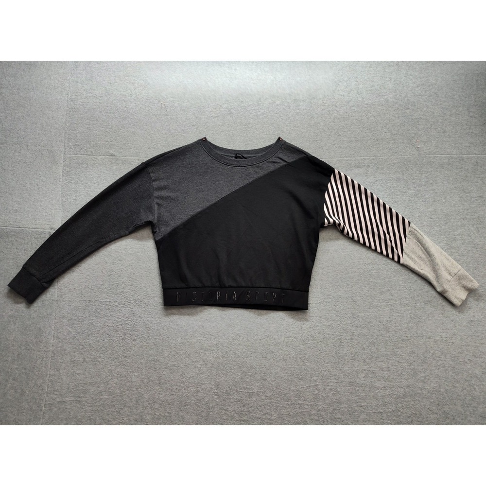 Victorias Secret Women Sweatshirt M Gray Colorblock Round Neck Athleisure Wear